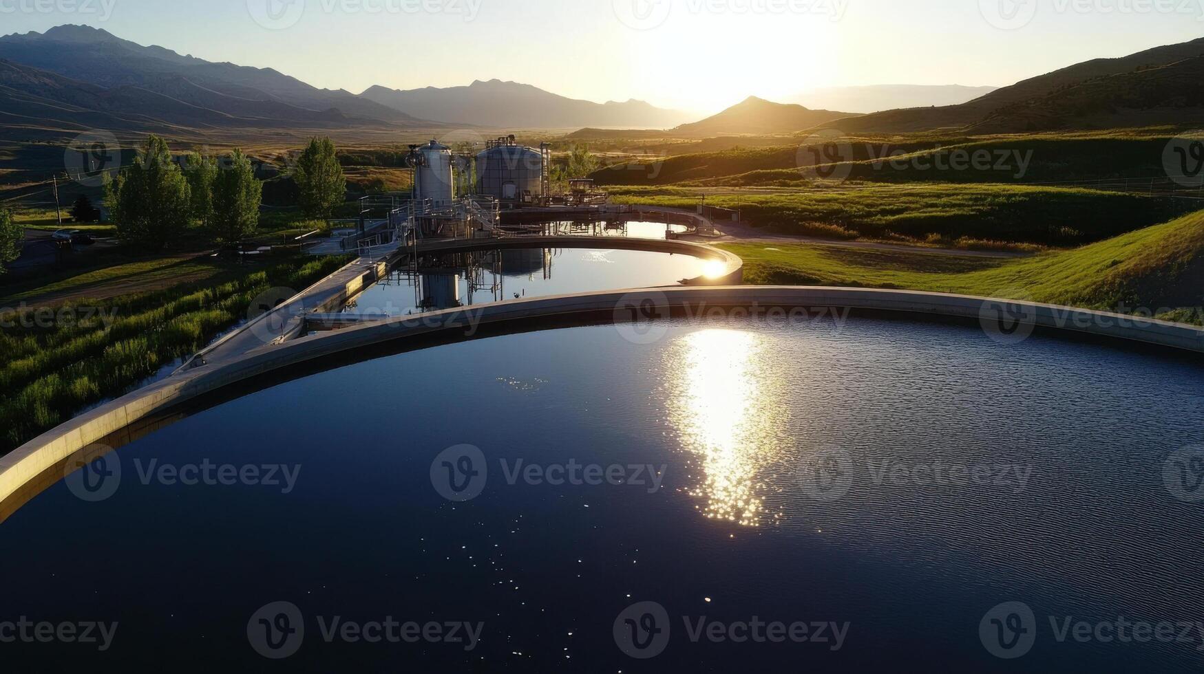 large scale water treatment plant with serene reflections photo