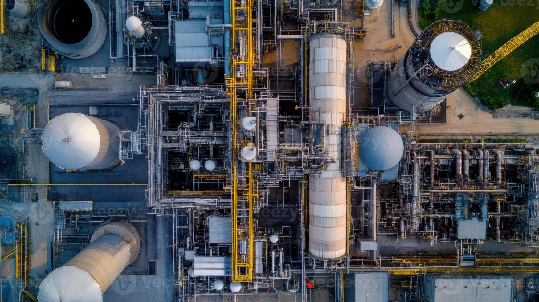 Aerial view of large scale energy plant with pipelines and photo