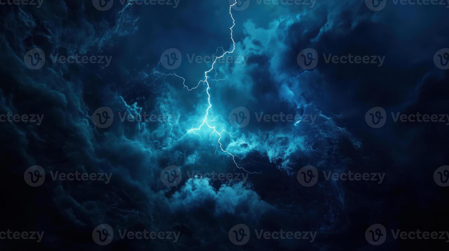 Intense lightning storm illuminating dark clouds at night photo