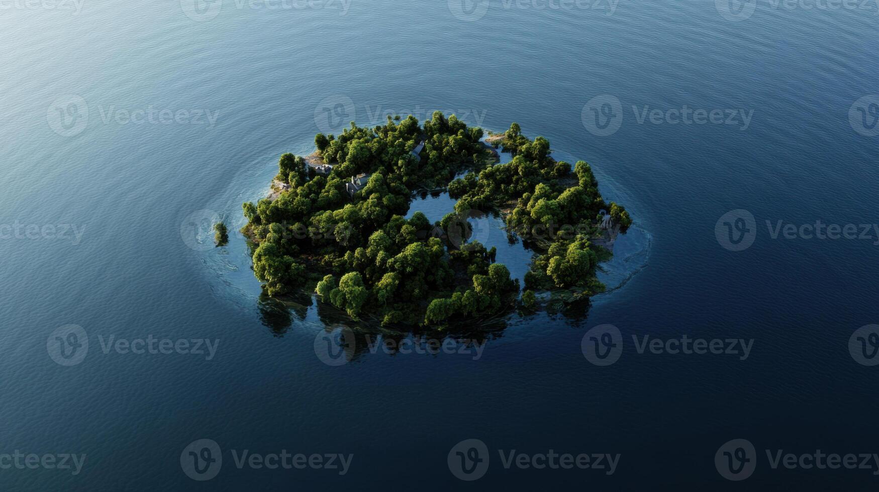Aerial view of small island surrounded by calm water photo
