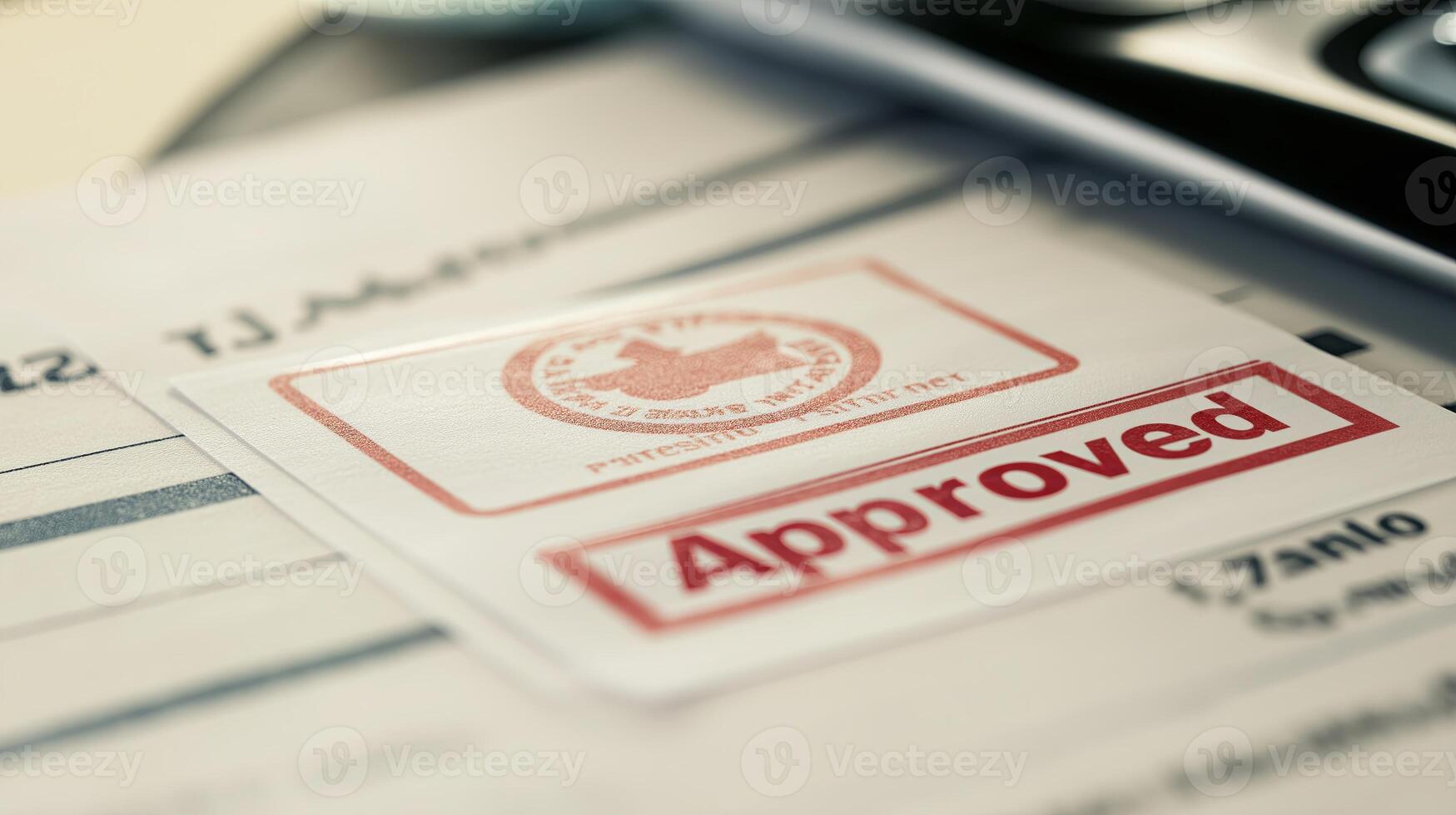 A close-up of a loan application form stamped Approved, representing financial success, loan approval, and credit acceptance. photo