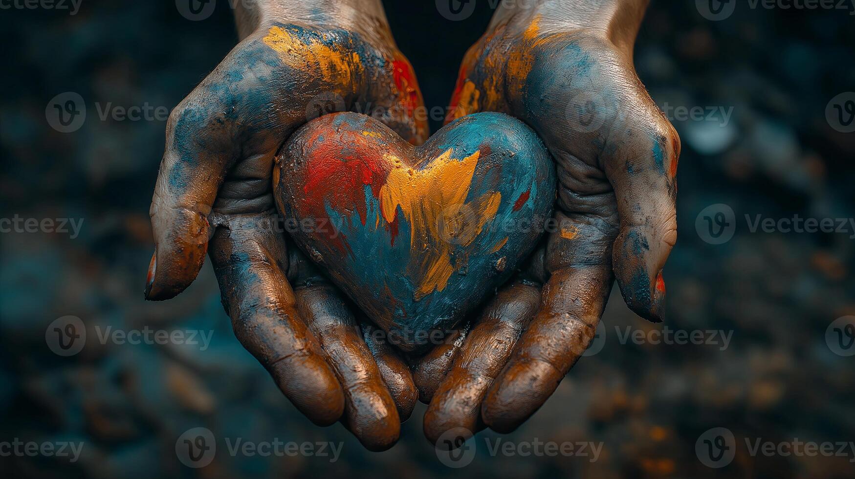 Two hands gently cradle a red heart, symbolizing love, kindness, and emotional connection. A perfect representation of warmth and care. photo