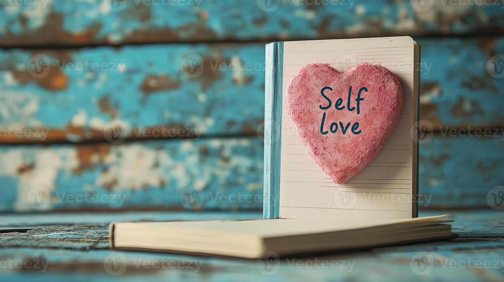 A heart with an inspirational message about self-love placed on a wooden background. The image conveys positivity, confidence, and self-care. photo