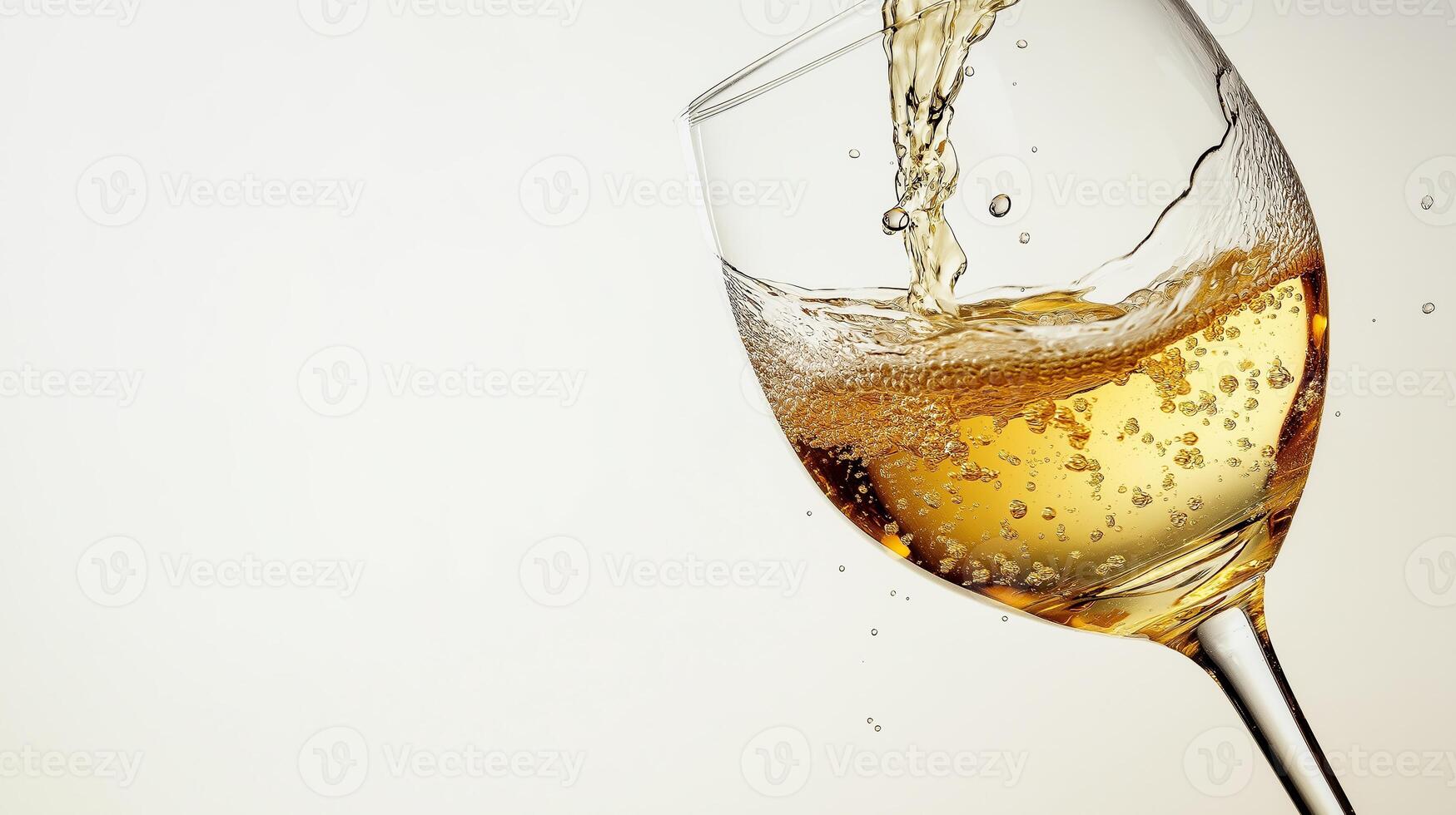 White wine being poured into a glass with bubbles photo