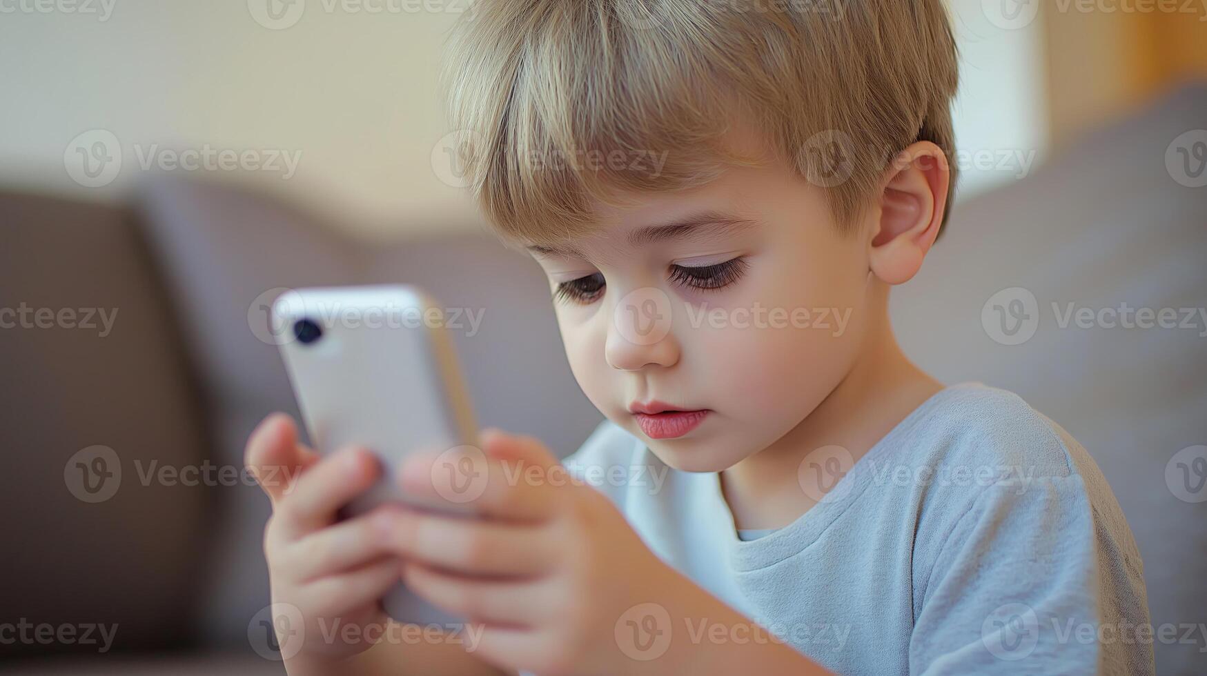 A child holding a smartphone, engaging with digital content, symbolizing modern parenting, screen time, and the influence of technology on kids. photo