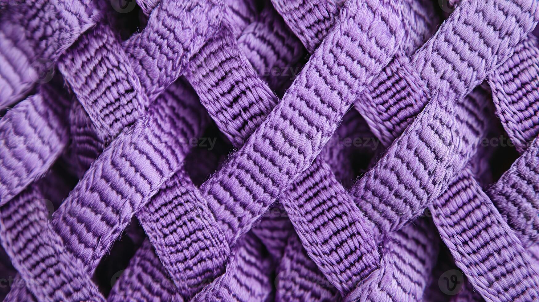 A detailed close-up of a woven purple fabric, showing intricate texture and interlaced fibers, ideal for backgrounds and textile design photo