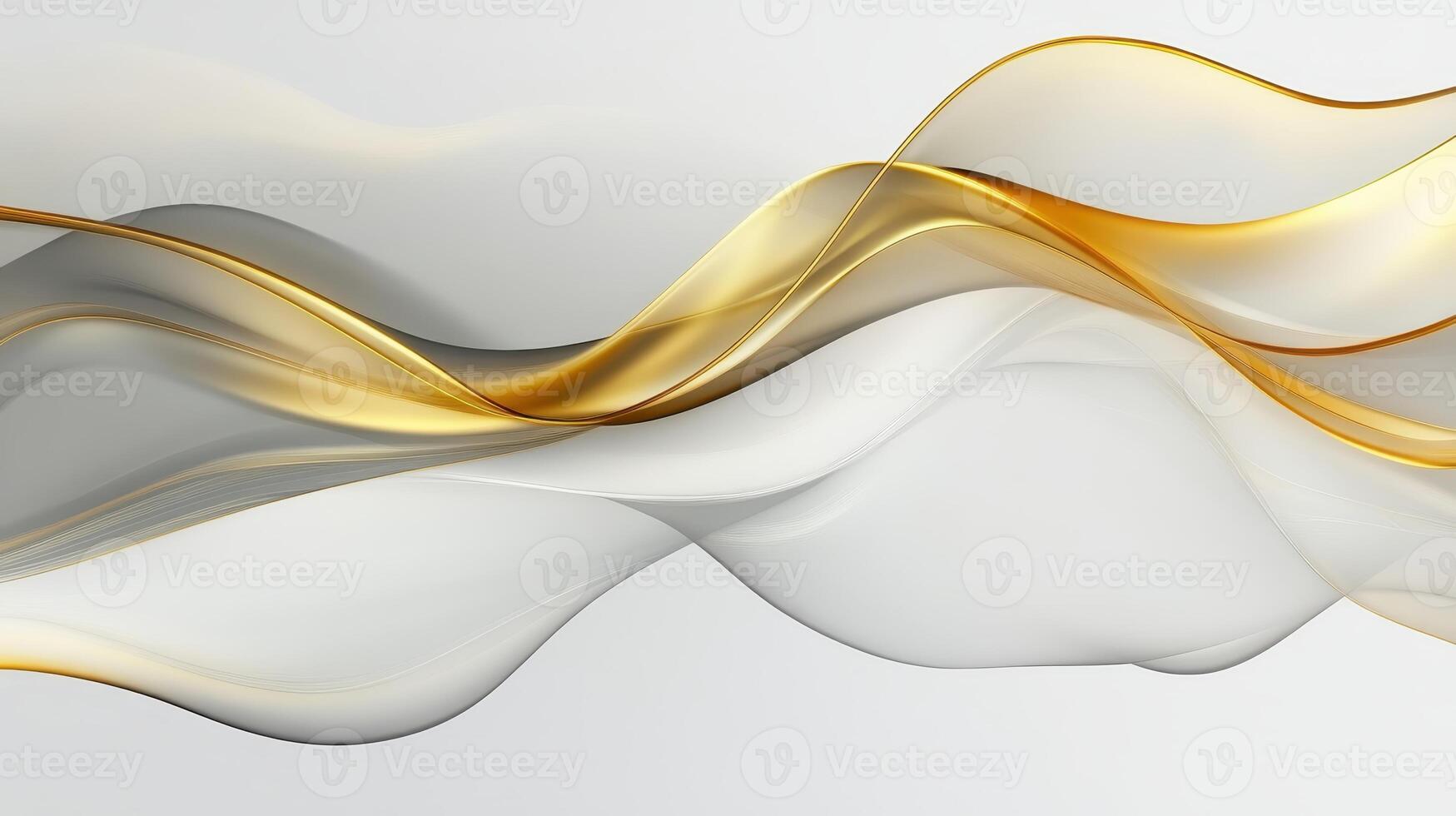 Elegant flowing waves of white and gold create a serene abstract design, ideal for backgrounds or modern artwork photo