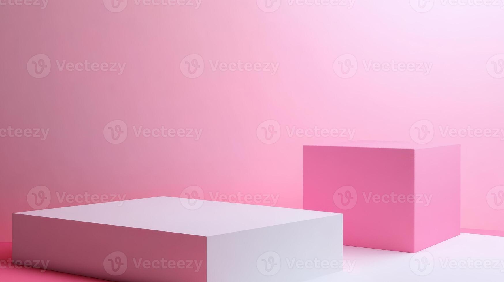 A sleek and minimalist display featuring an arrangement of pink and white geometric shapes enhances the aesthetic of a contemporary interior space photo