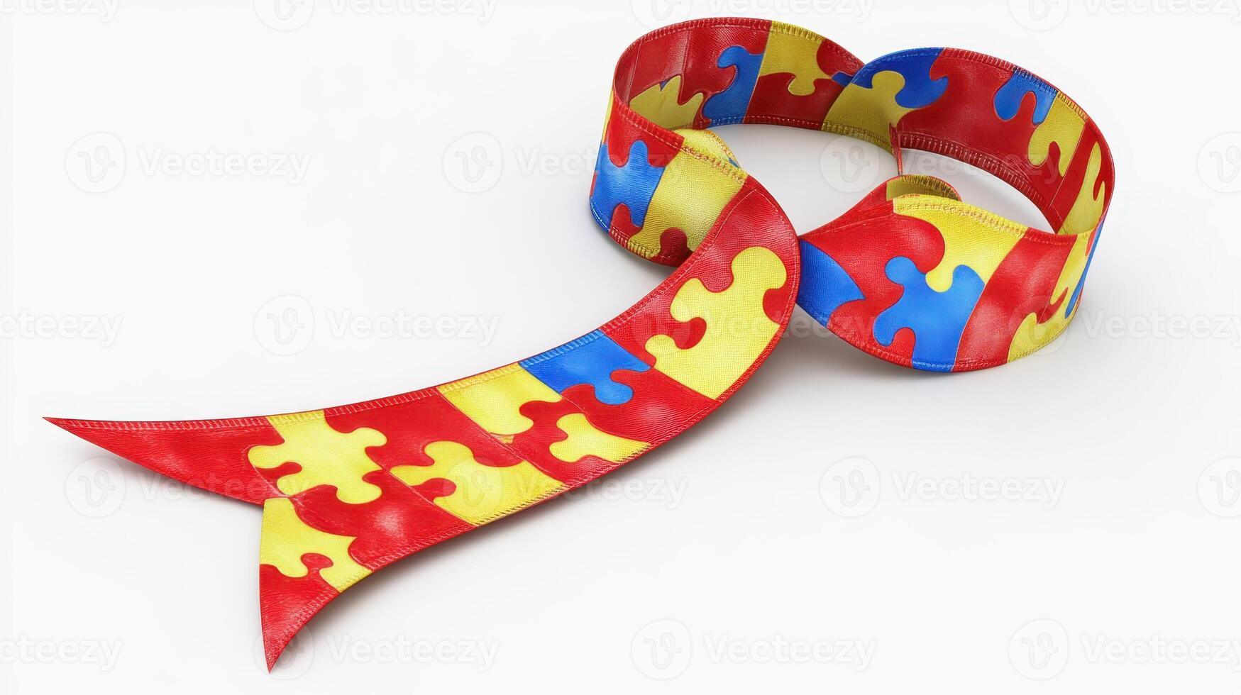 Colorful puzzle ribbon represents awareness and support for autism, designed for events and campaigns throughout the year photo