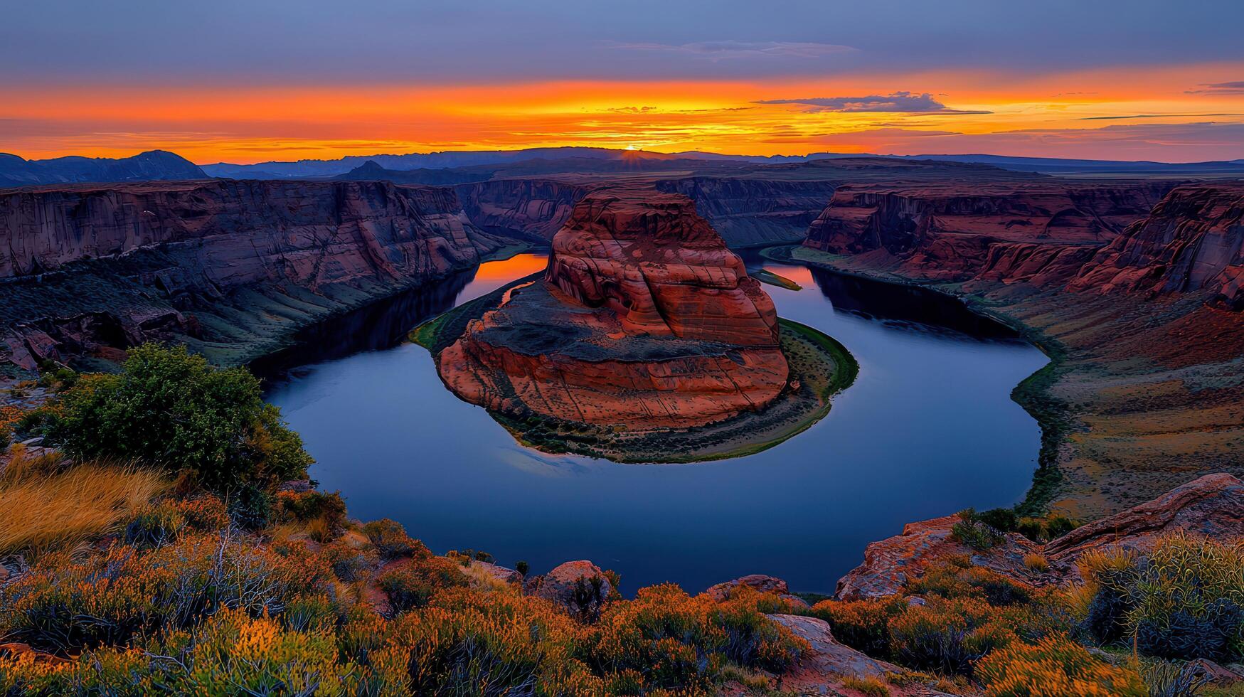 Majestic Sunset over Horseshoe Bend Canyon Arizona USA Scenic Landscape photo