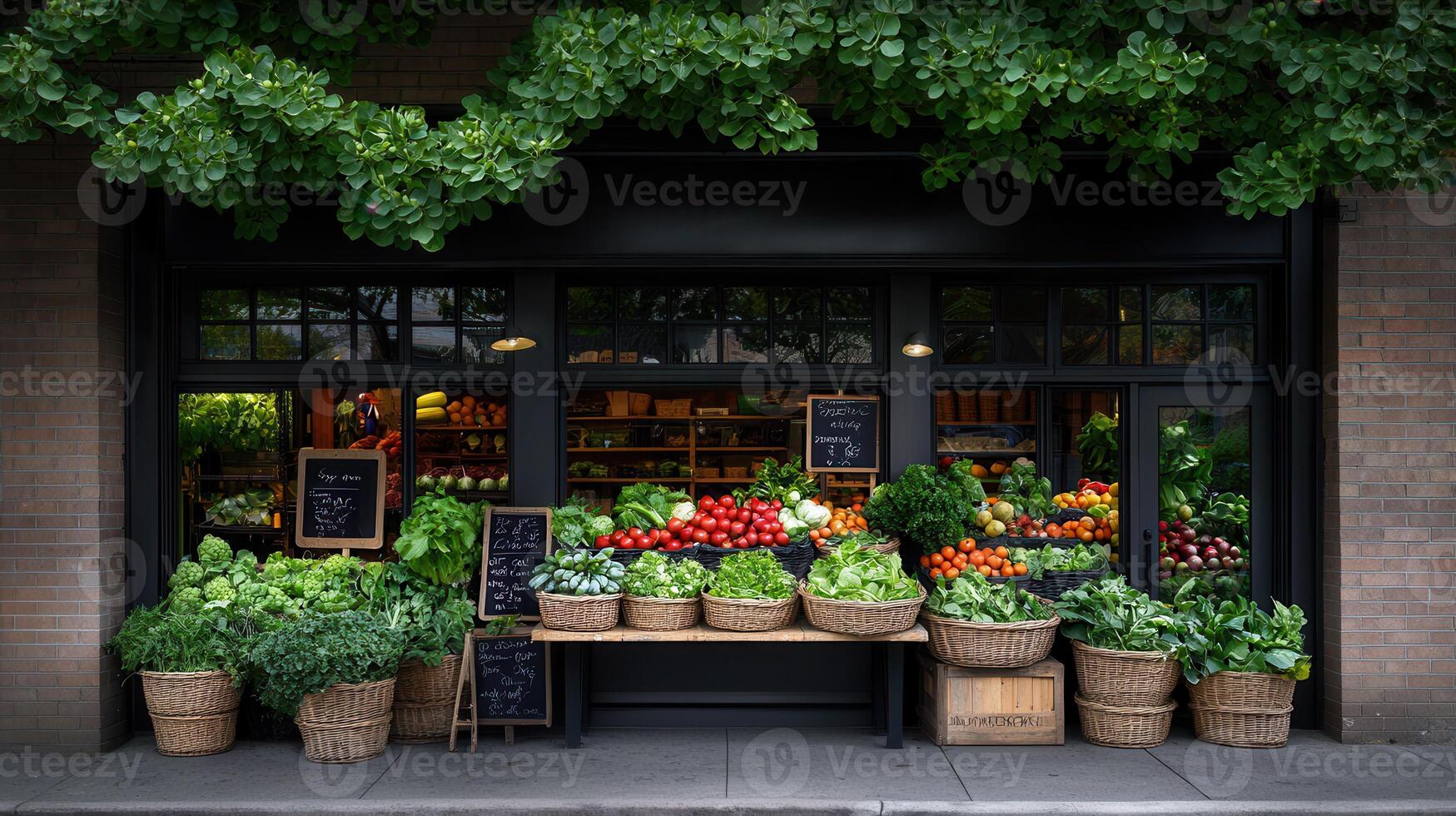 Fresh Organic Produce Displayed Outside a Farmers Market Store Healthy Food and Vegetables photo