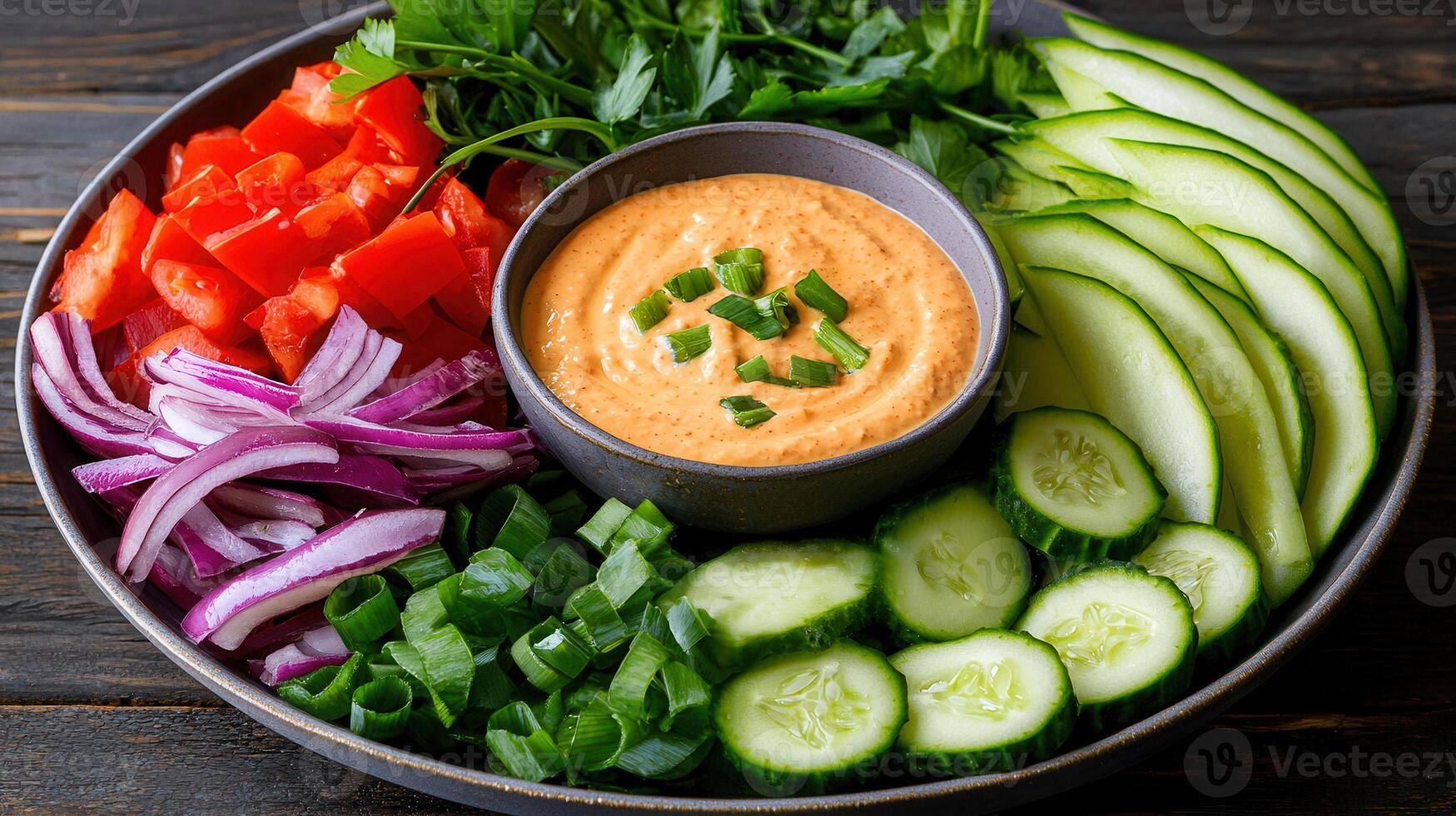 Delicious Vegetable Platter with Creamy Dip Healthy Snack or Appetizer Idea Perfect for a Party or Gathering photo