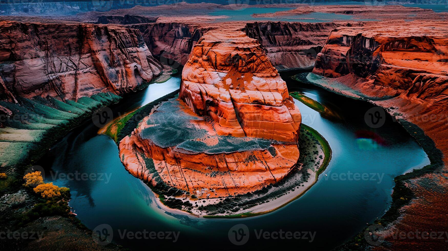 Majestic Horseshoe Bend Arizona Stunning Aerial View of Red Rock Canyon and Colorado River photo