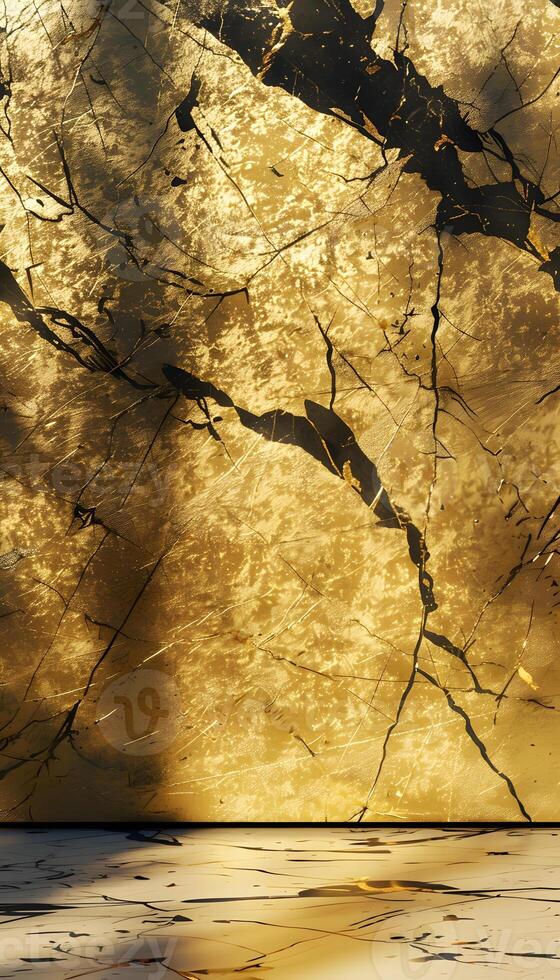 A textured golden wall with intricate cracks and patterns, creating a luxurious ambiance. photo