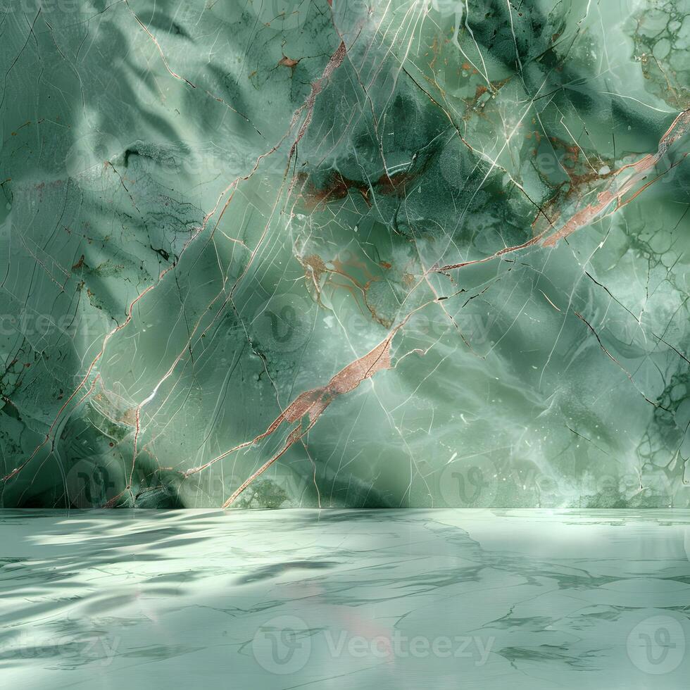 A textured green marble surface with subtle light reflections. photo