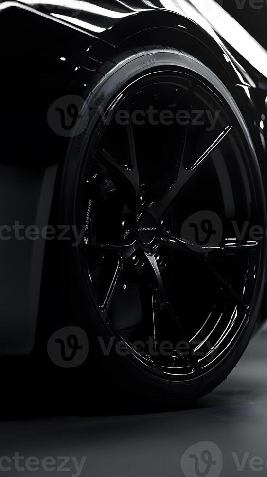 Close-up of Black Car Wheel and Tire photo