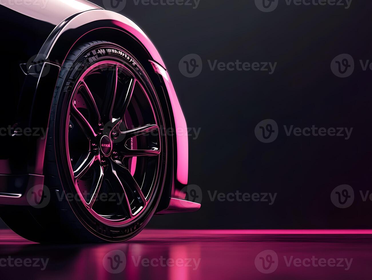 Black Car Wheel with Pink Lighting photo