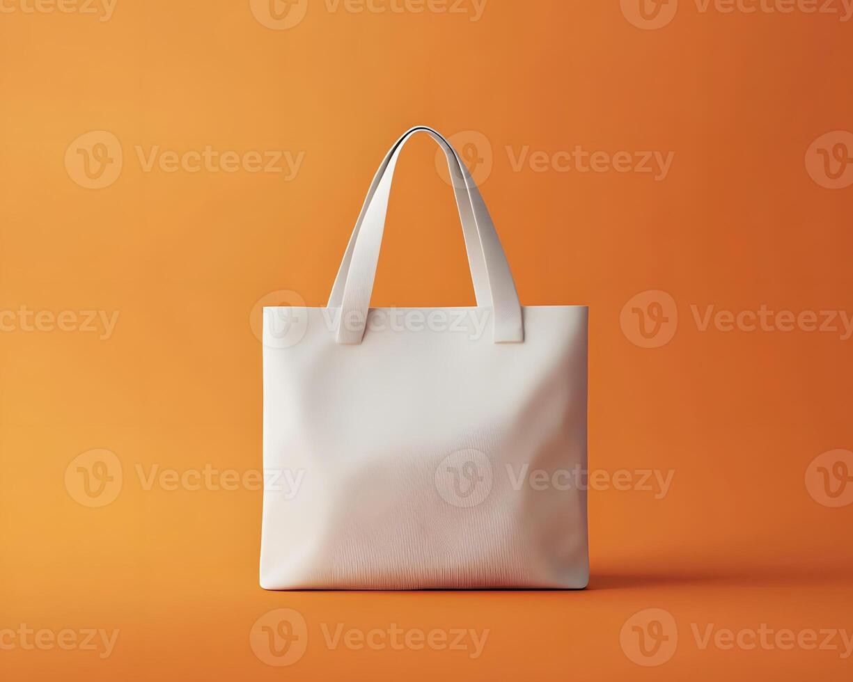 Mock up White Tote Bag on Orange Background photo