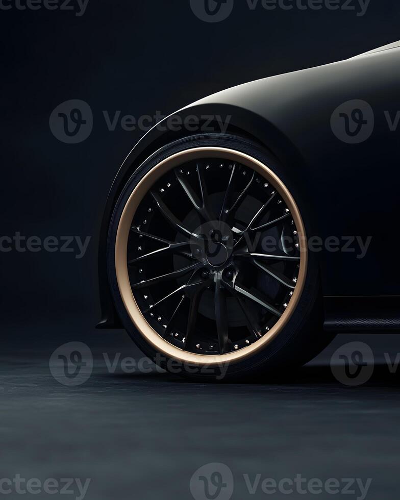 Black Car Alloy Wheel with Rose Gold Rim photo