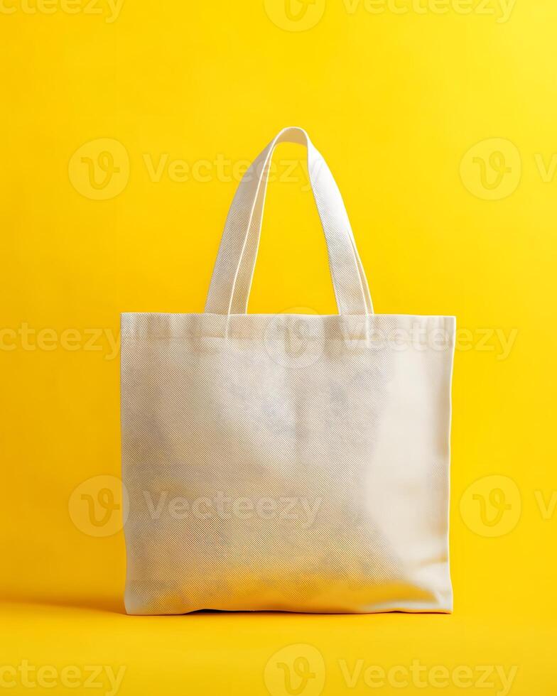 Off-White Tote Bag Mock up Against Yellow Background photo