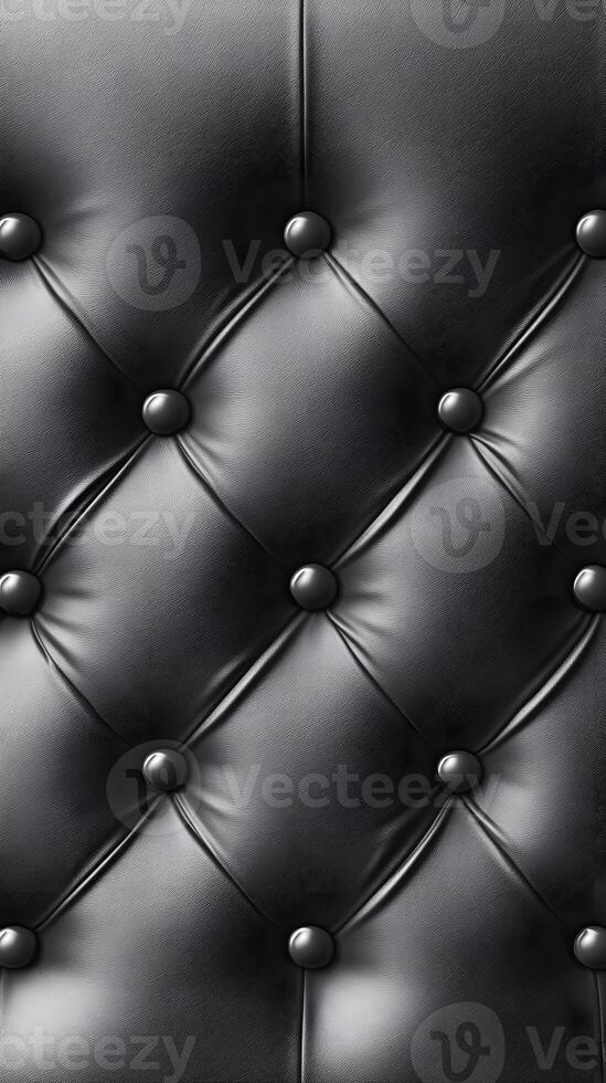 Black Leather Upholstery with Diamond-Pattern Tufting and Metallic Buttons photo