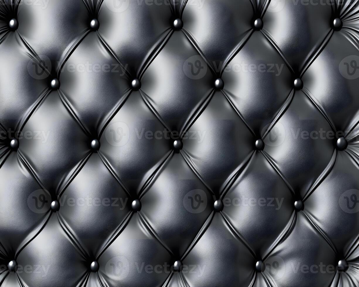 Black Leather Upholstery with Diamond Tufting and Metal Buttons photo