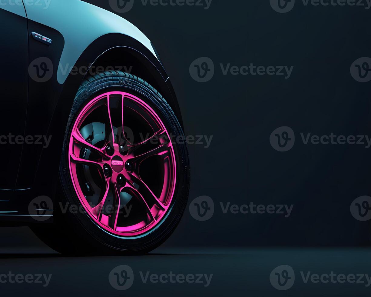 Black Car with Pink Alloy Wheel photo