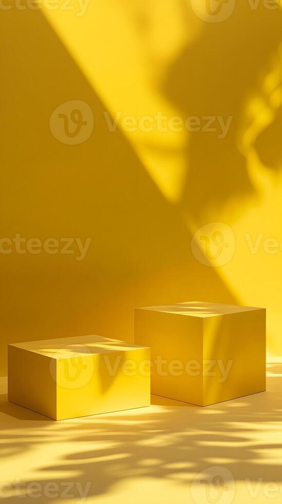 Two Yellow Cubes on Yellow Background Leaf Shadows photo