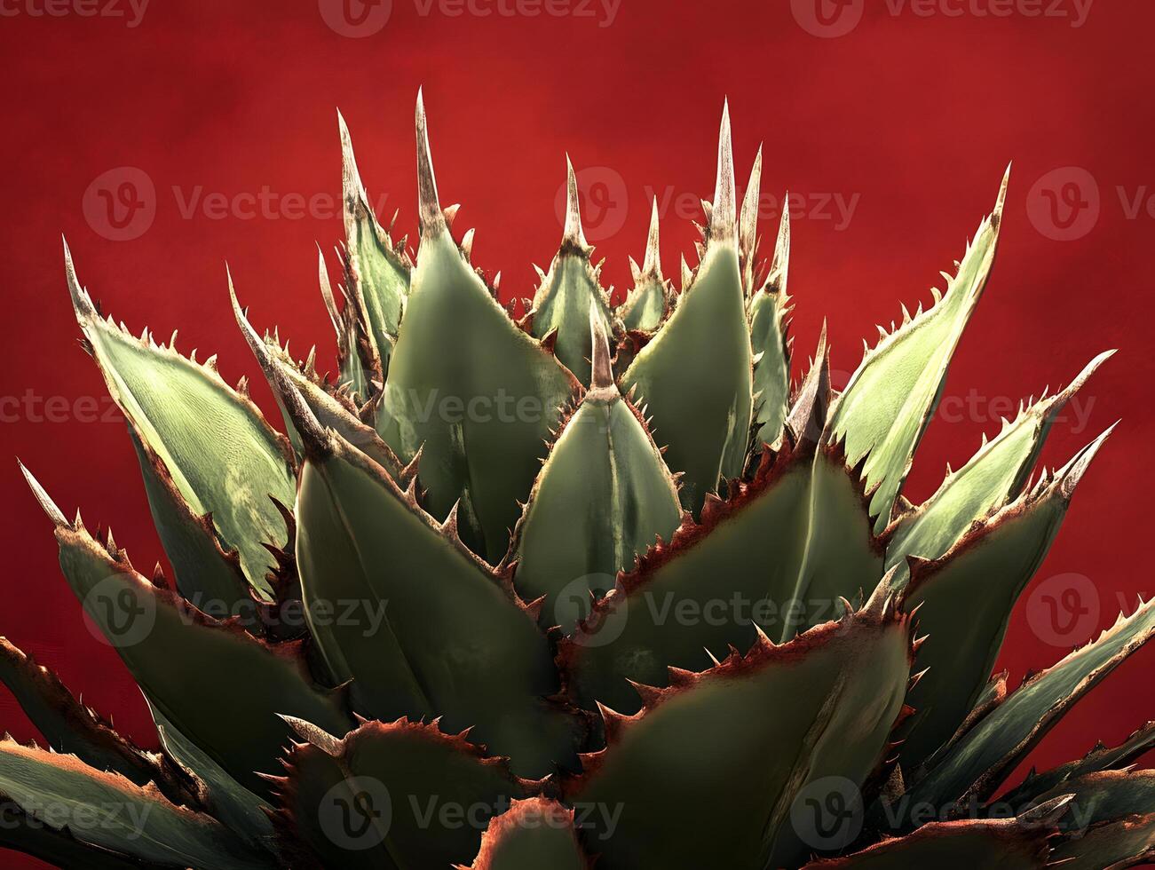 Agave Plant with Spines Against Red Background photo