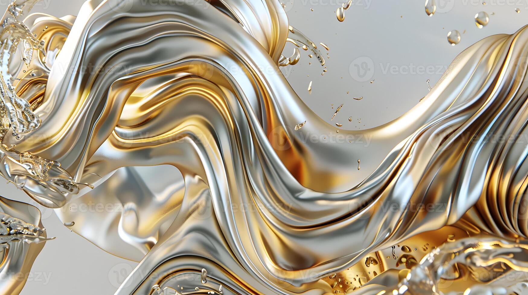 Abstract Gold and Silver Liquid Swirls photo