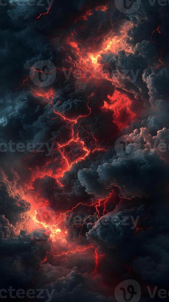 Image of Red Lightning Within Dark Storm Clouds photo