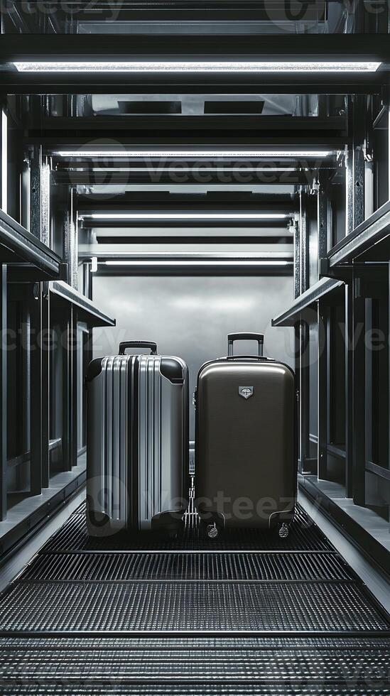 Two Suitcases in a Metallic Corridor photo