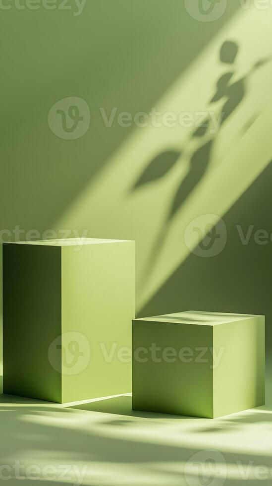 2 Pale Green Cubes with Leaf Shadows photo