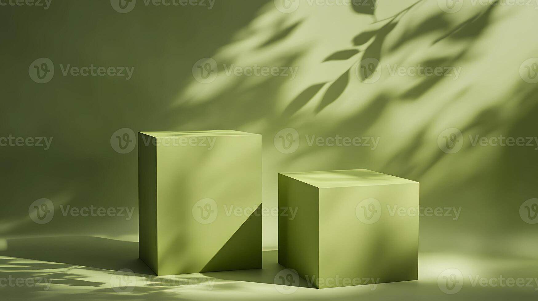 Two Green Cubic Display Stands with Leaf Shadows photo
