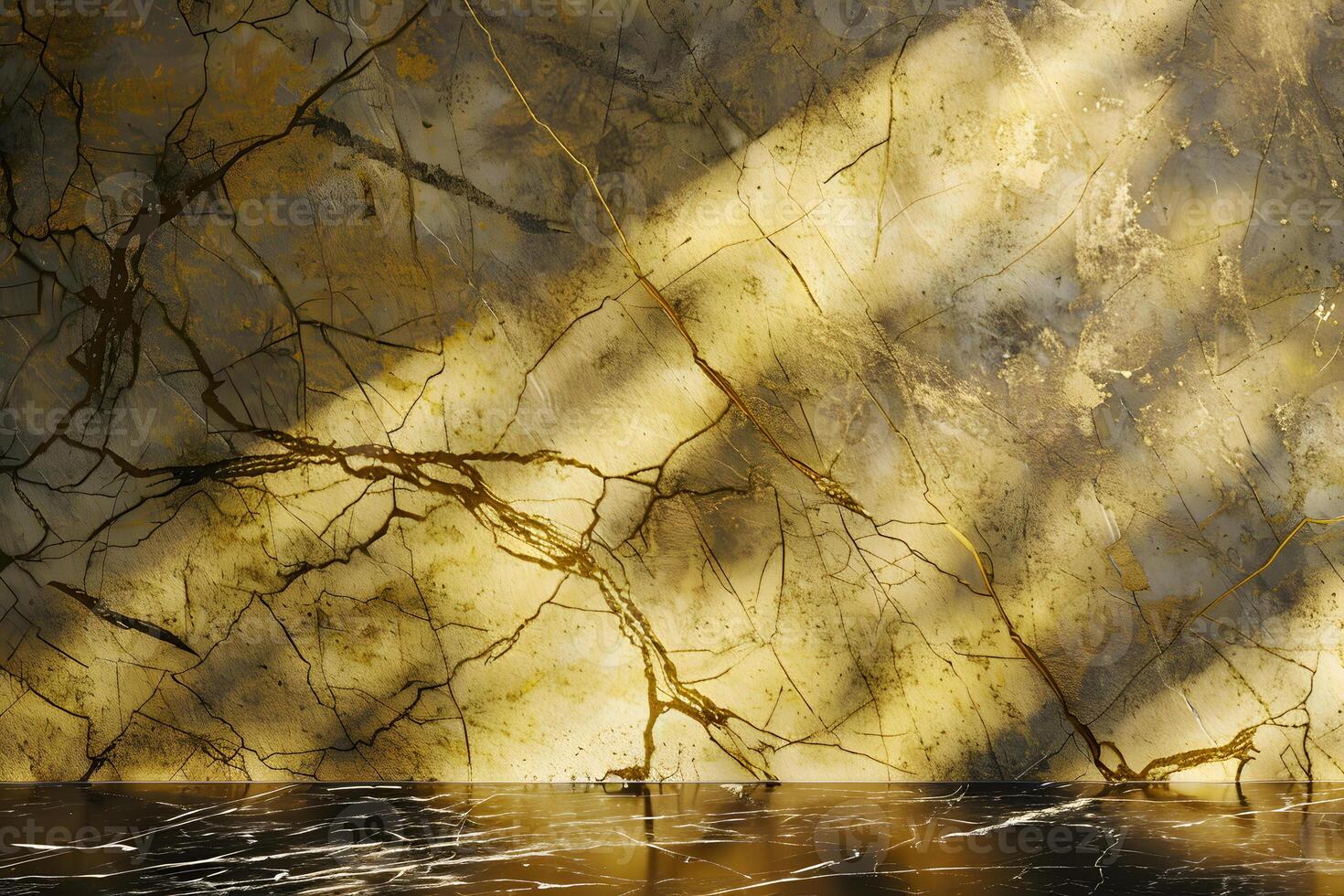 Gold and Grey Veined Marble Wall with Dark Floor photo