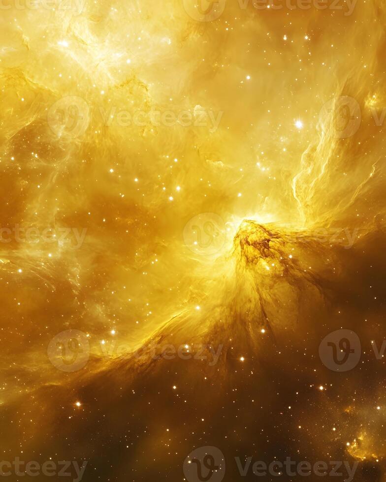 Golden Nebula Digital Rendering of Gaseous Clouds and Stars photo