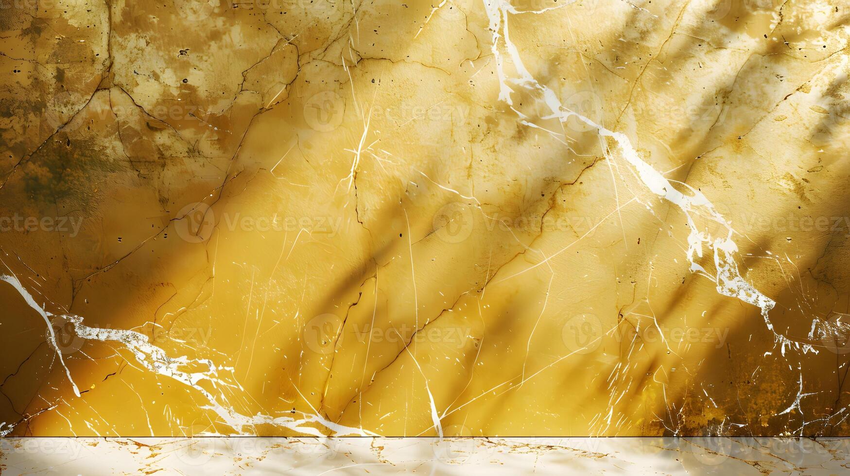 Golden Marble Wall with White Veining and Sunlight Shadows photo