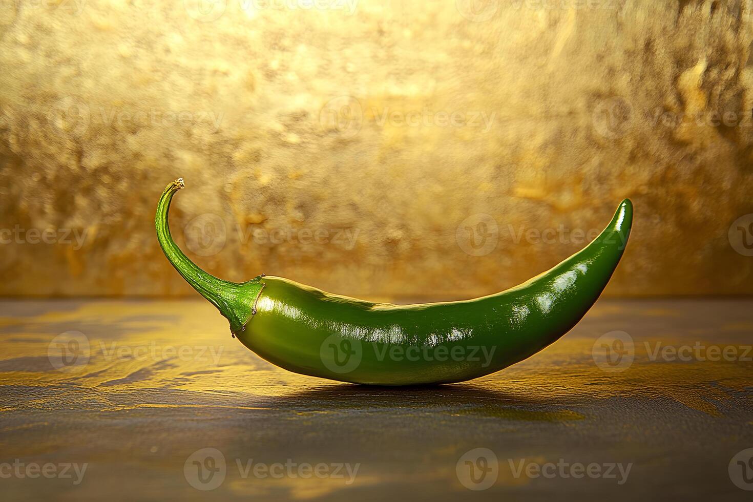 Green Chili Pepper on Gold Background photo