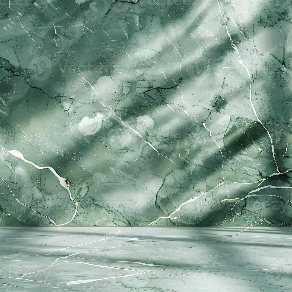 Green Marble Wall and Floor with Shadow Patterns photo