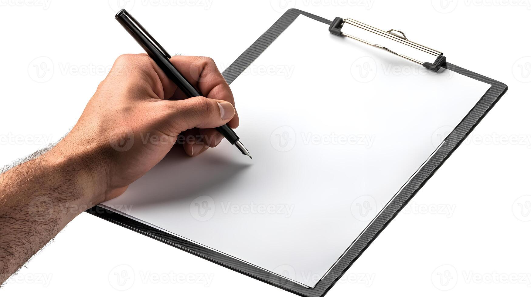 Hand Writing on Blank Clipboard with Pen photo