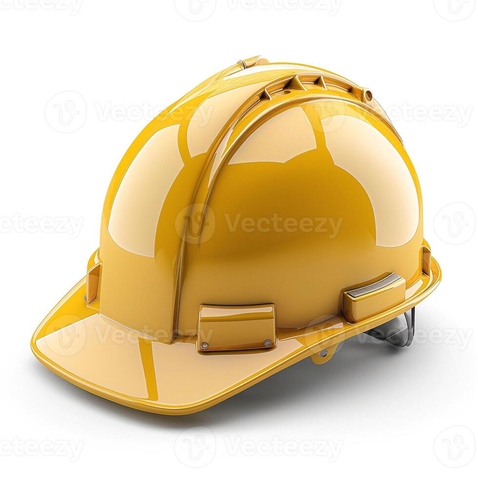 A bright yellow construction helmet on a clean surface, symbolizing safety and protection in the workplace. photo