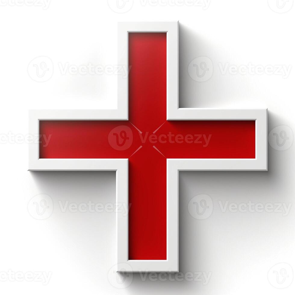 A modern, minimalist depiction of a red cross symbol with a clean white border, conveying themes of health and emergency care. photo