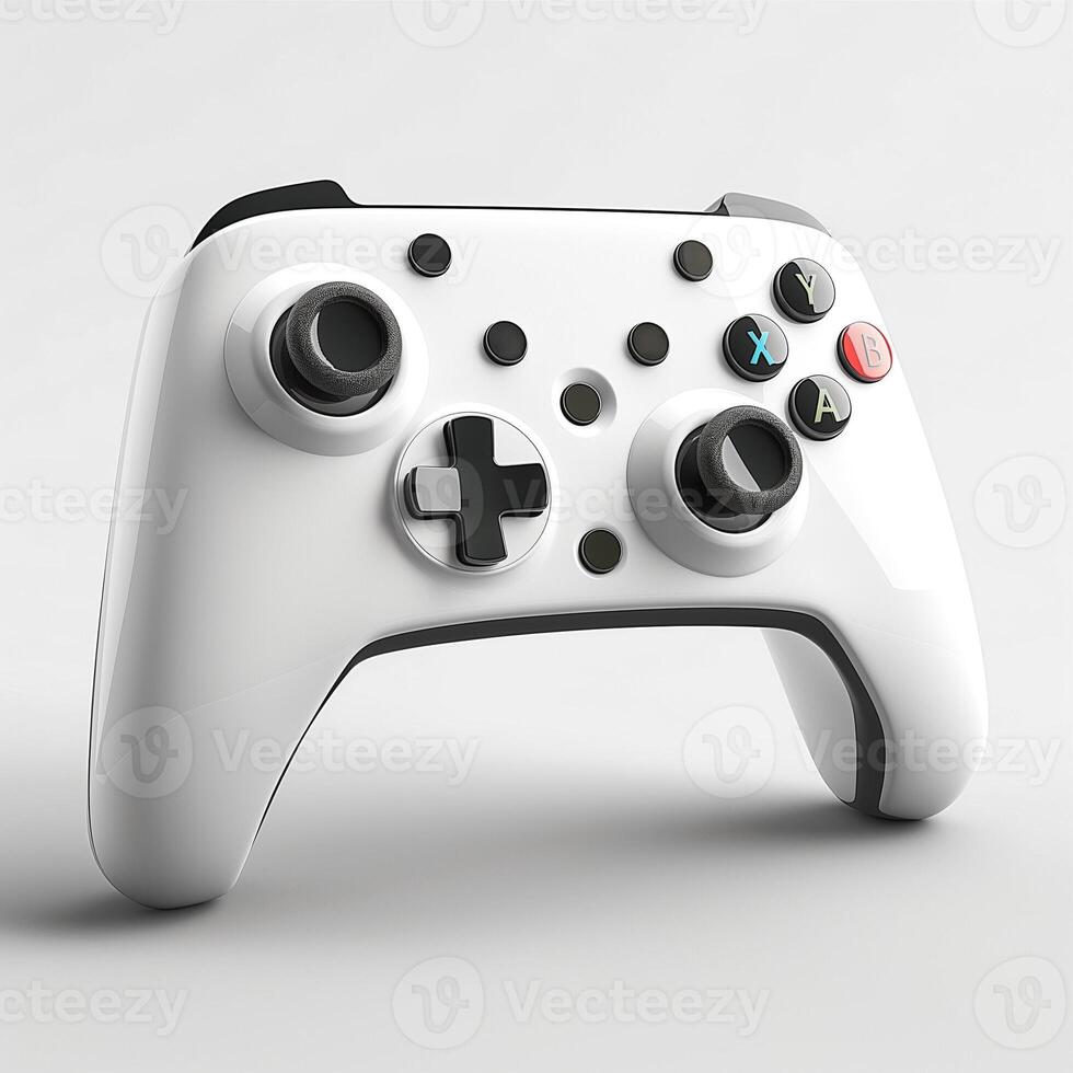 A sleek, modern white gaming controller with black and colorful buttons, perfect for enhancing gaming experience. photo