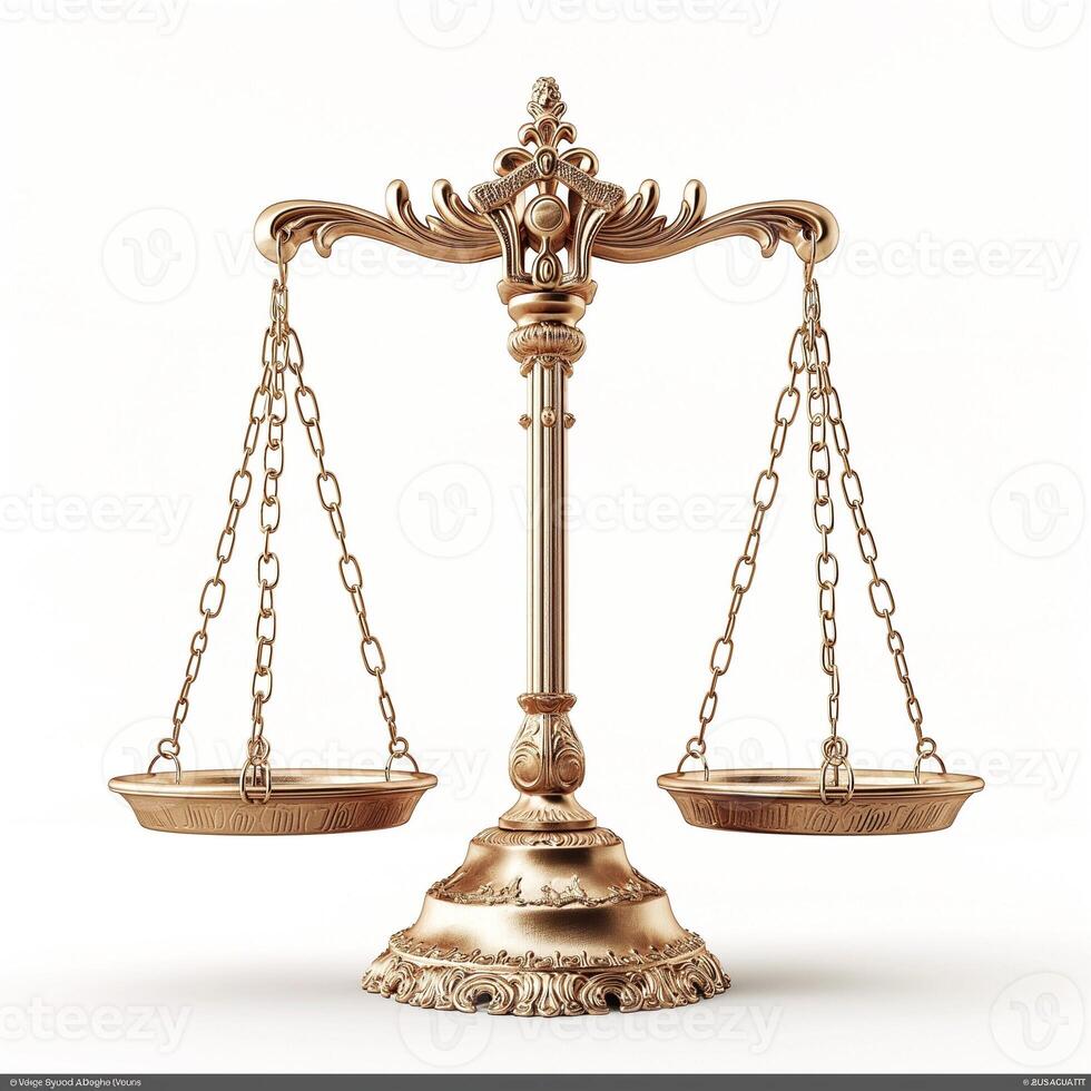 An elegant golden balance scale symbolizing justice and fairness. photo