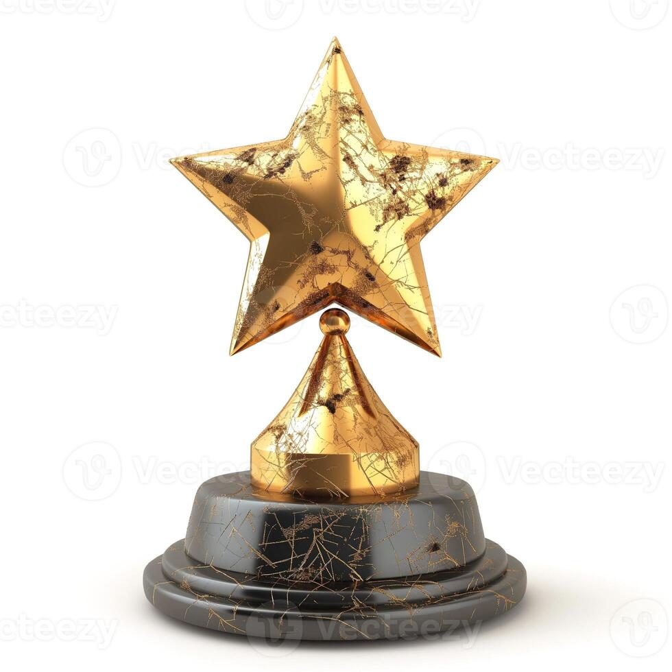 A gleaming golden star trophy on a sleek black pedestal, symbolizing achievement and excellence. photo