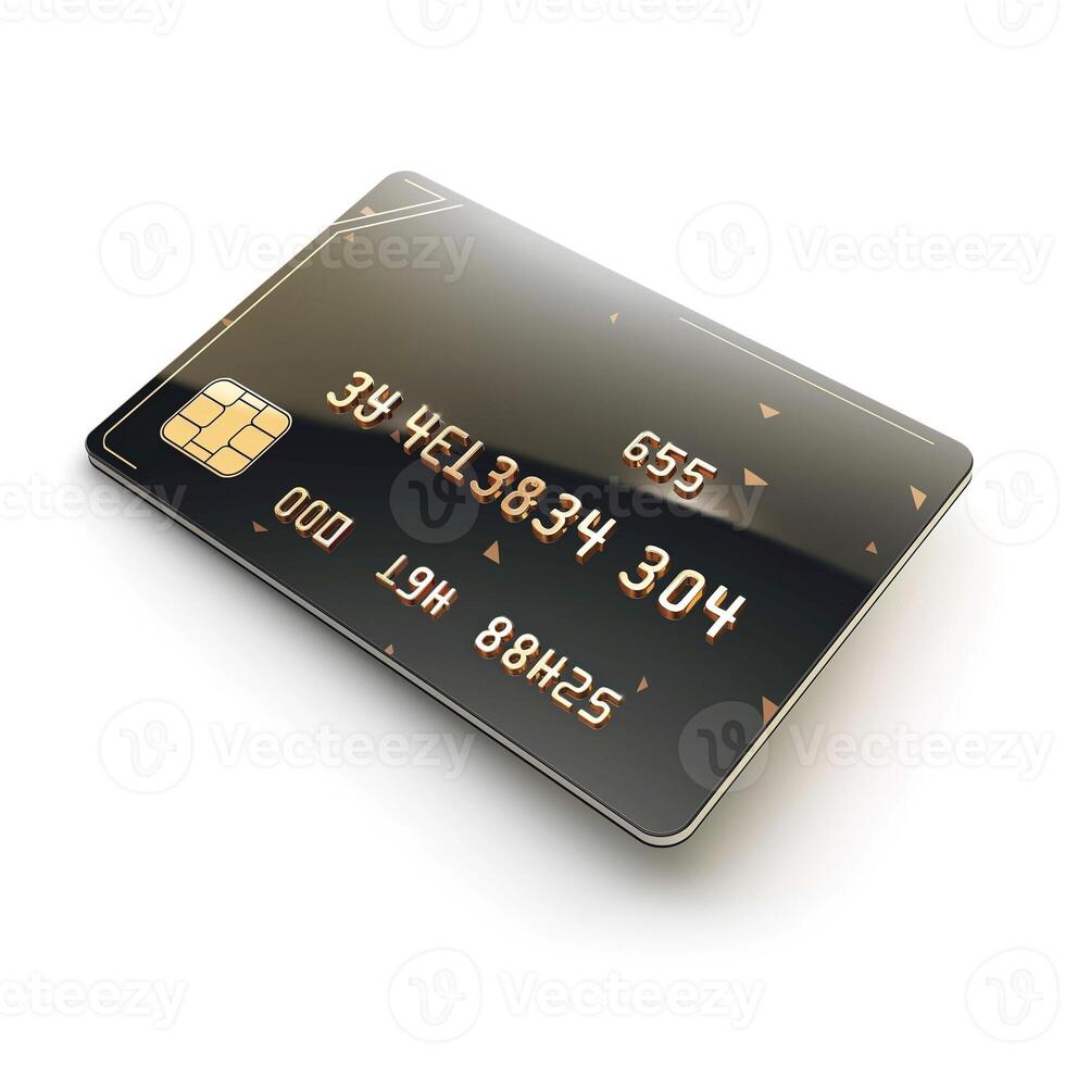 Close-up of a sleek black credit card with a microchip, representing digital finance and modern banking. photo
