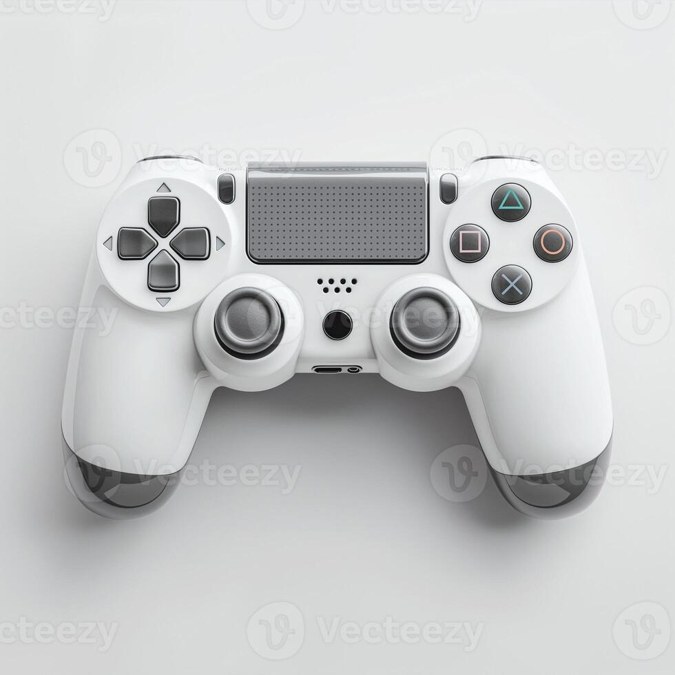 A sleek, white game controller with a modern design, featuring iconic buttons and a minimalist aesthetic. photo