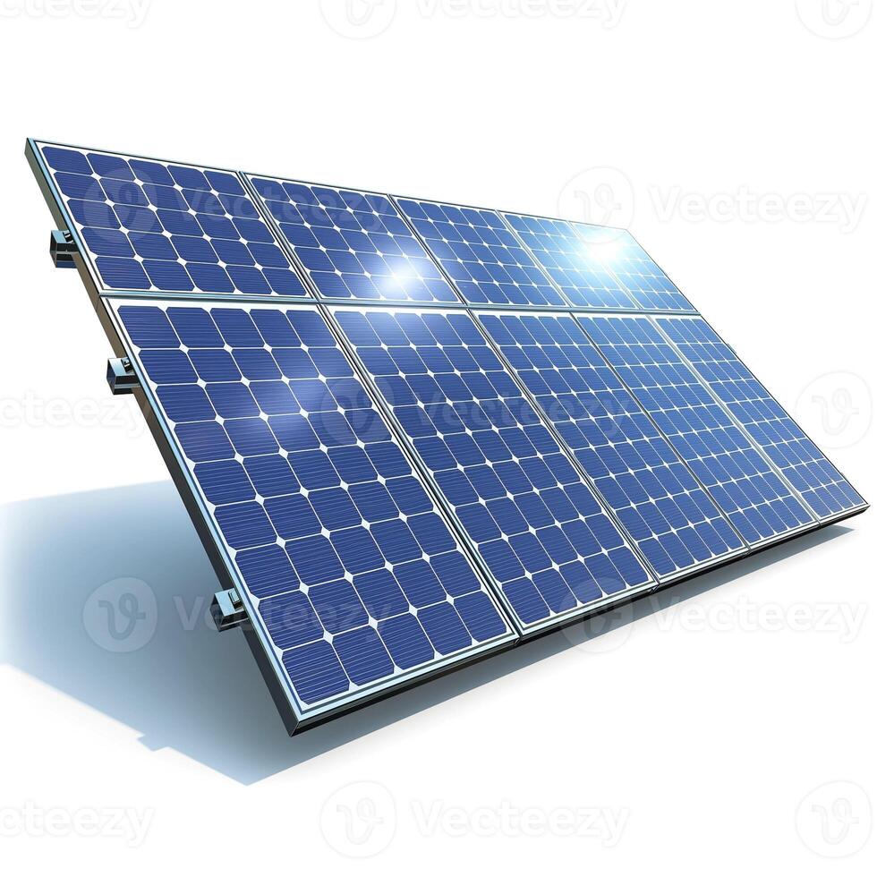 A modern solar panel showcasing clean energy technology with a sleek design and numerous photovoltaic cells. photo