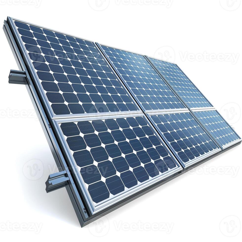 A close-up view of a solar panel array showcasing its sleek design and photovoltaic cells, symbolizing renewable energy. photo