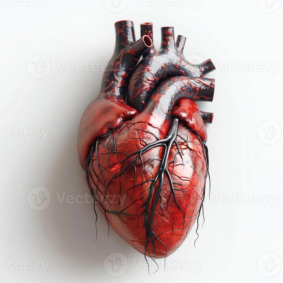 A highly detailed, artistic representation of a human heart, showcasing intricate veins and textures. photo